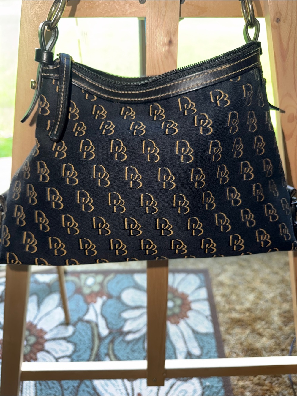 Dooney & Bourke Black with Gold Monogram Hobo Bag